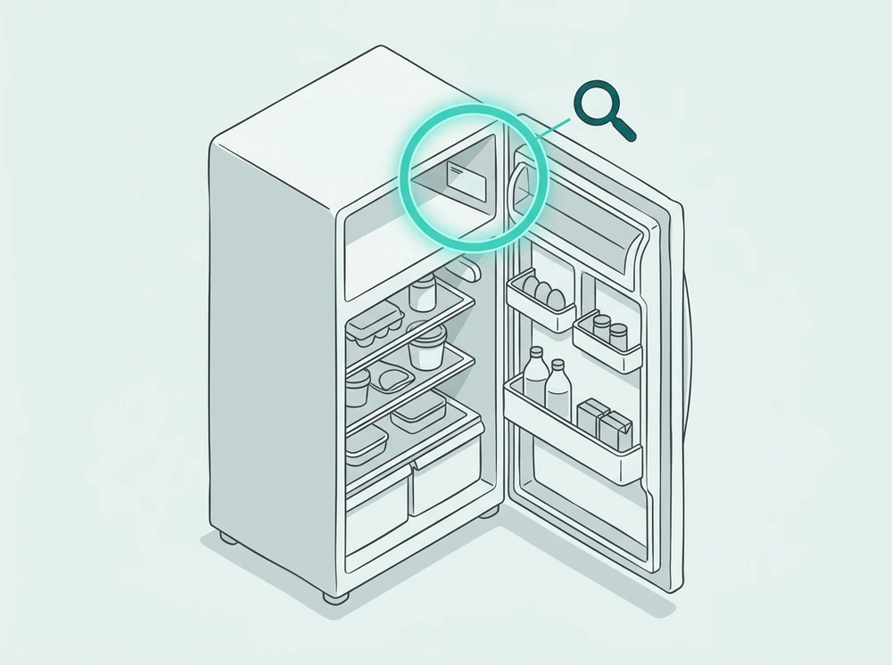 Diagram showing where to find the model number label inside a refrigerator door