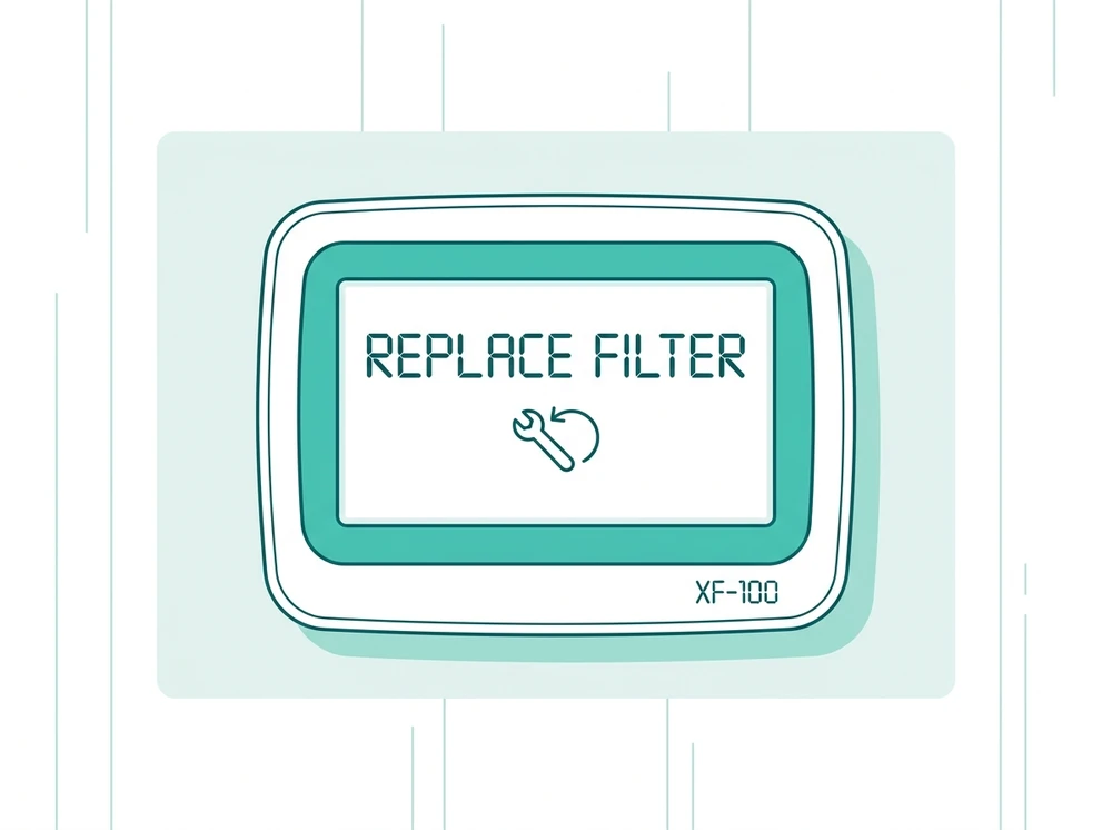 Honeywell thermostat display showing the replace filter reset prompt and reset icon