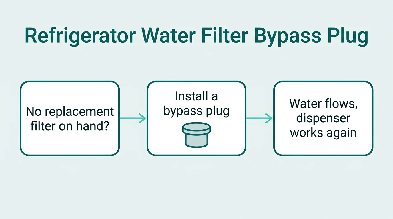 Decision diagram: no replacement filter on hand, install a bypass plug, water flow restored