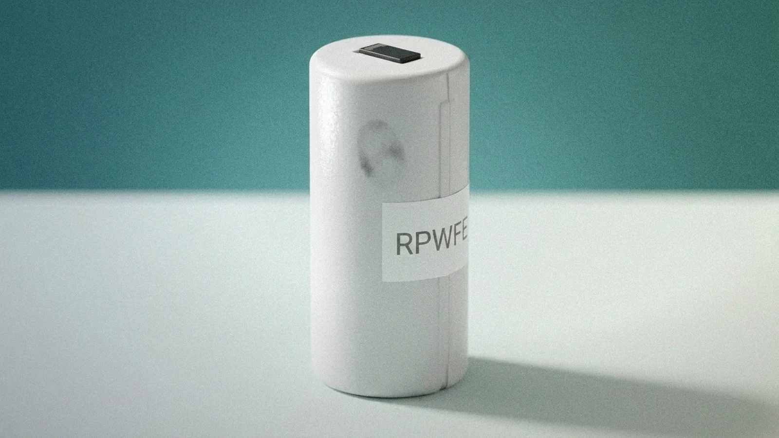 Unbranded white cylindrical refrigerator water filter cartridge with visible RFID chip on the top cap, representing GE RPWFE filter compatibility