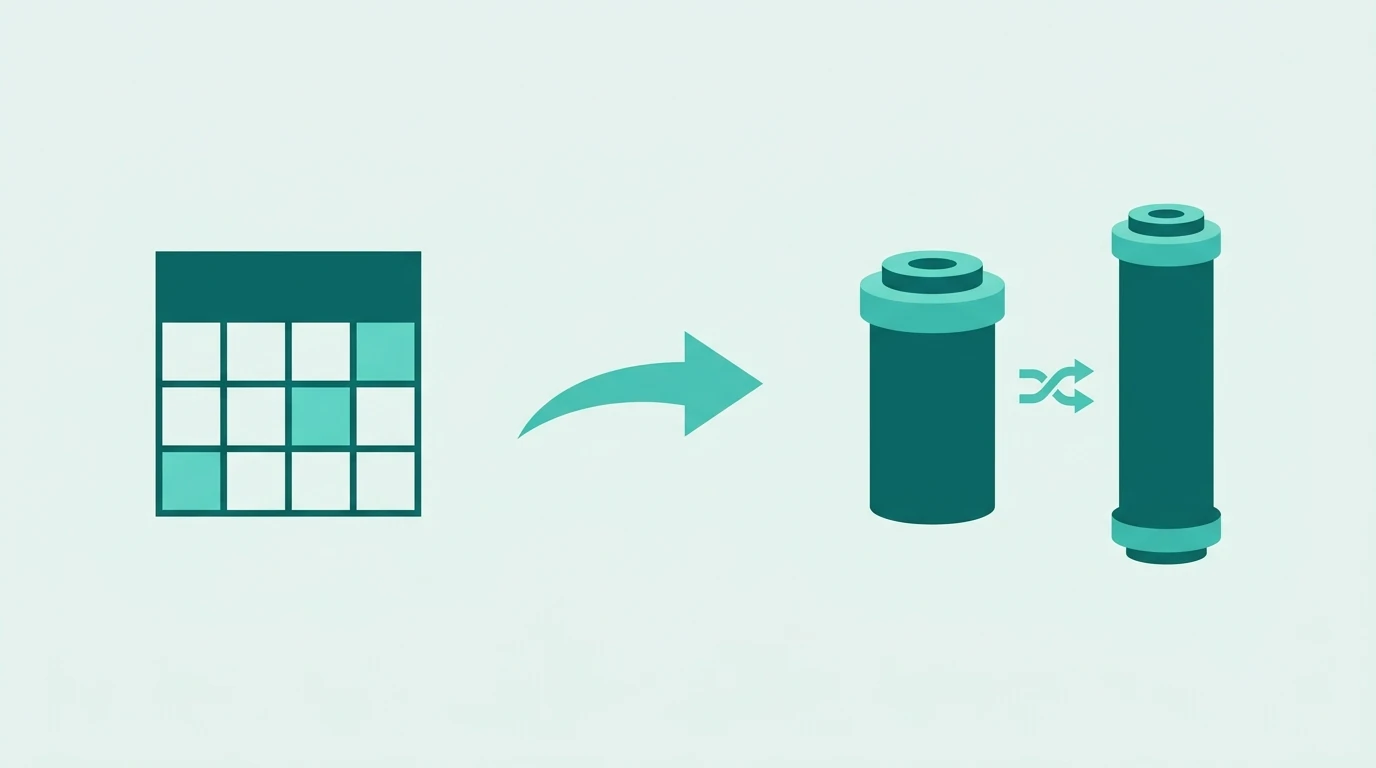 Diagram showing a cross-reference comparison connecting two refrigerator water filter cartridges of different sizes